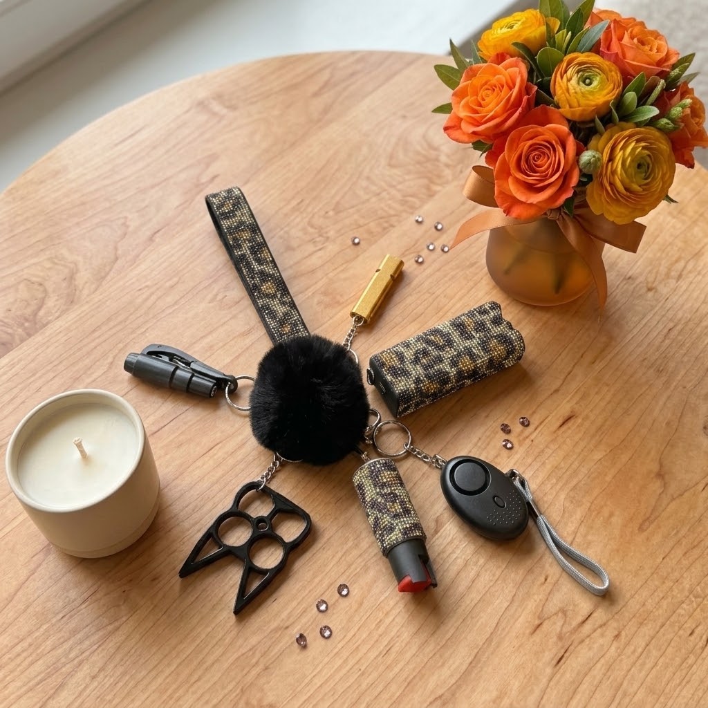 Black & Gold Leopard Designer-Inspired Personal Safety Keychain Set