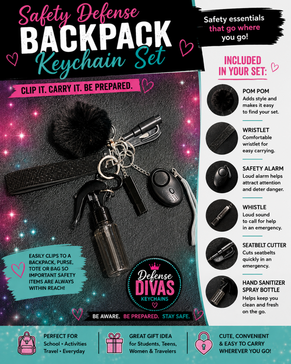 🛡️ School Safety Keychain Set for Students – Personal Safety Alarm, Whistle & Emergency Seatbelt Cutter