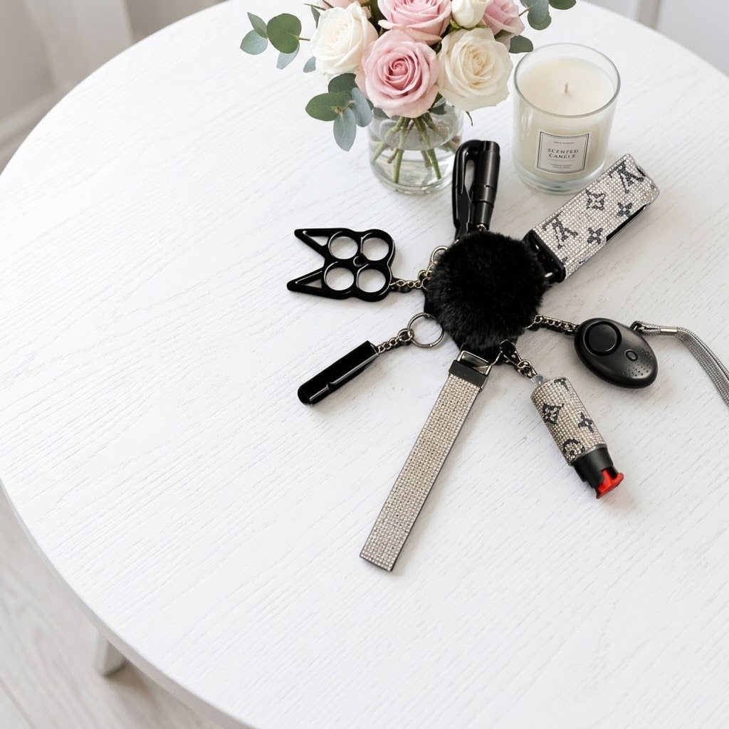 Black & Silver Rhinestone Personal Safety Keychain Set – Everyday Carry