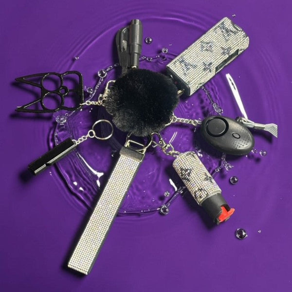 Black & Silver Rhinestone Personal Safety Keychain Set – Everyday Carry