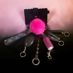 Black and Pink Defense Keychain Set