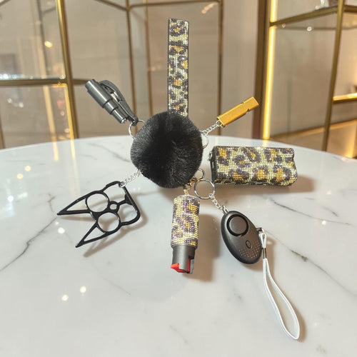 Black & Gold Leopard Designer-Inspired Personal Safety Keychain Set