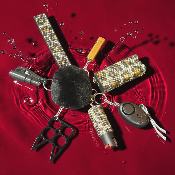 Black & Gold Leopard Designer-Inspired Personal Safety Keychain Set