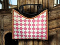 Pink Checkered Genuine Leather Hand-Painted Purse | Defense Divas
