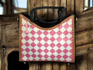 Pink Checkered Genuine Leather Hand-Painted Purse | Defense Divas