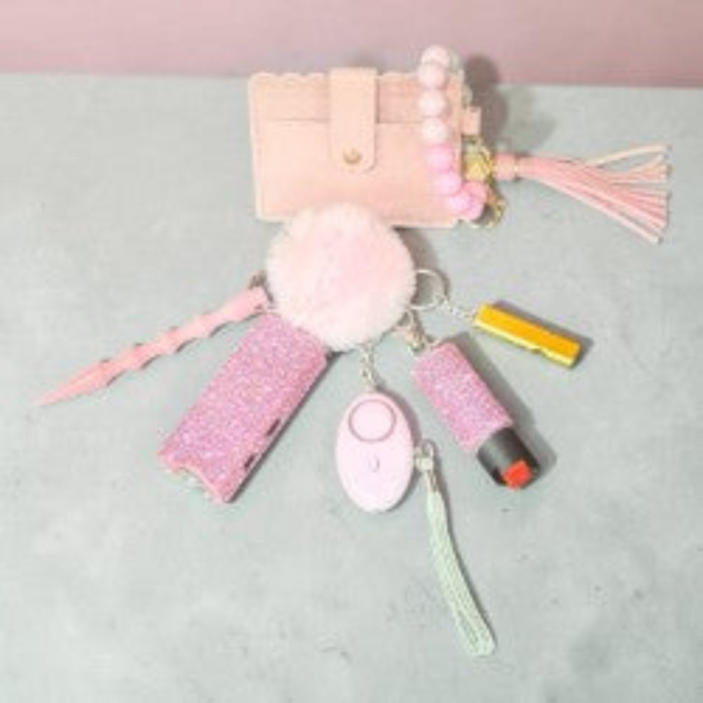 **Pink Designer-Inspired Rhinestone Personal Safety Keychain Set** 💕