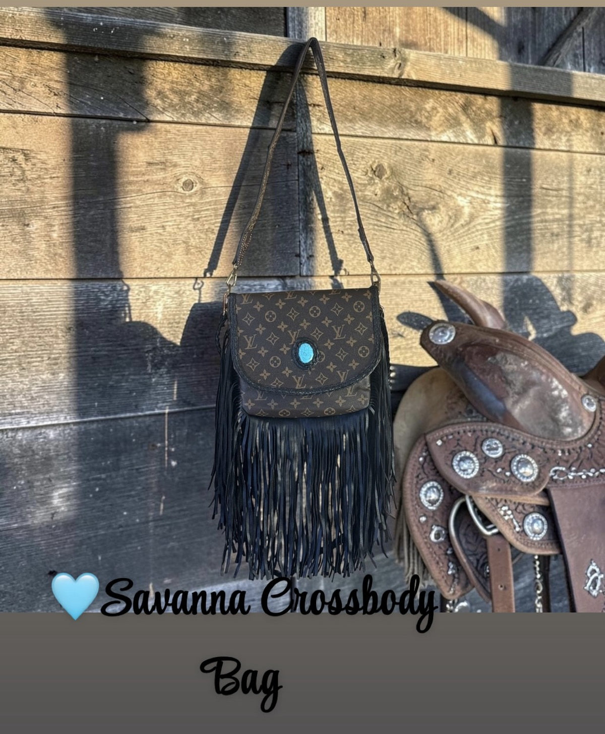 Savanna Fringe Crossbody Bag – Turquoise Concho