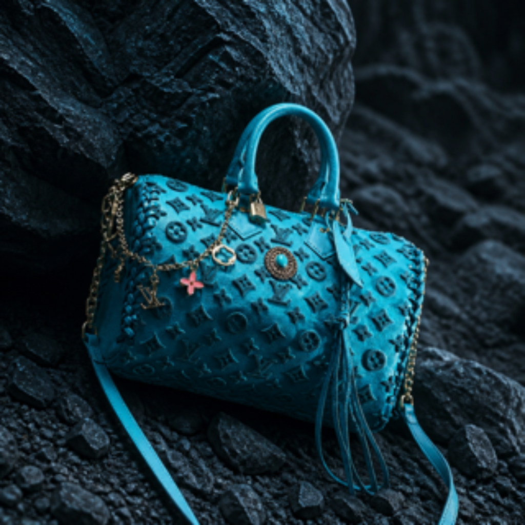 Turquoise Velvet Designer-Inspired Speedy Bag