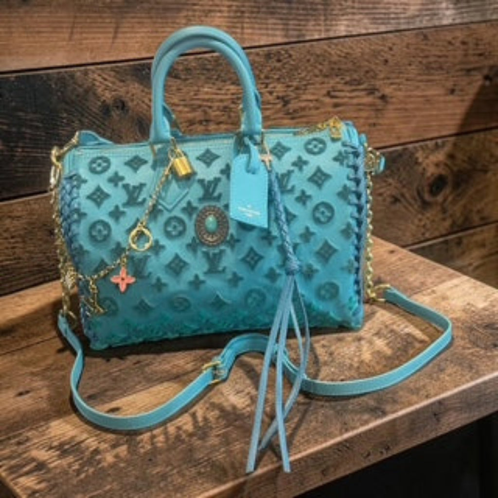 Turquoise Velvet Designer-Inspired Speedy Bag
