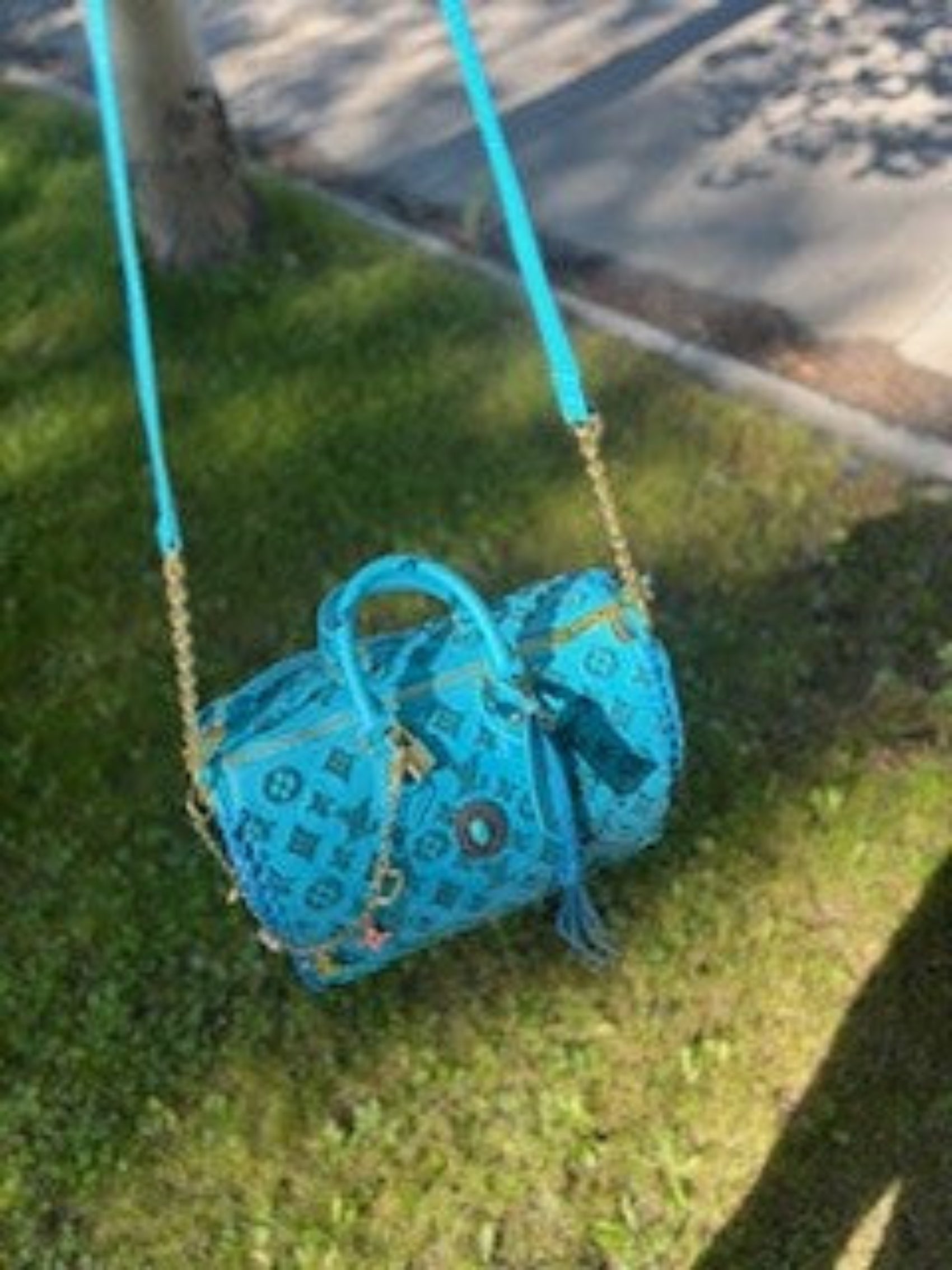 Turquoise Velvet Designer-Inspired Speedy Bag
